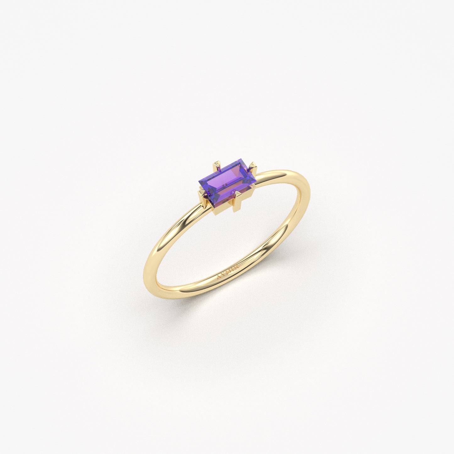 10K Gold Thin Amethyst Baguette Cut Ring - 2S56AME