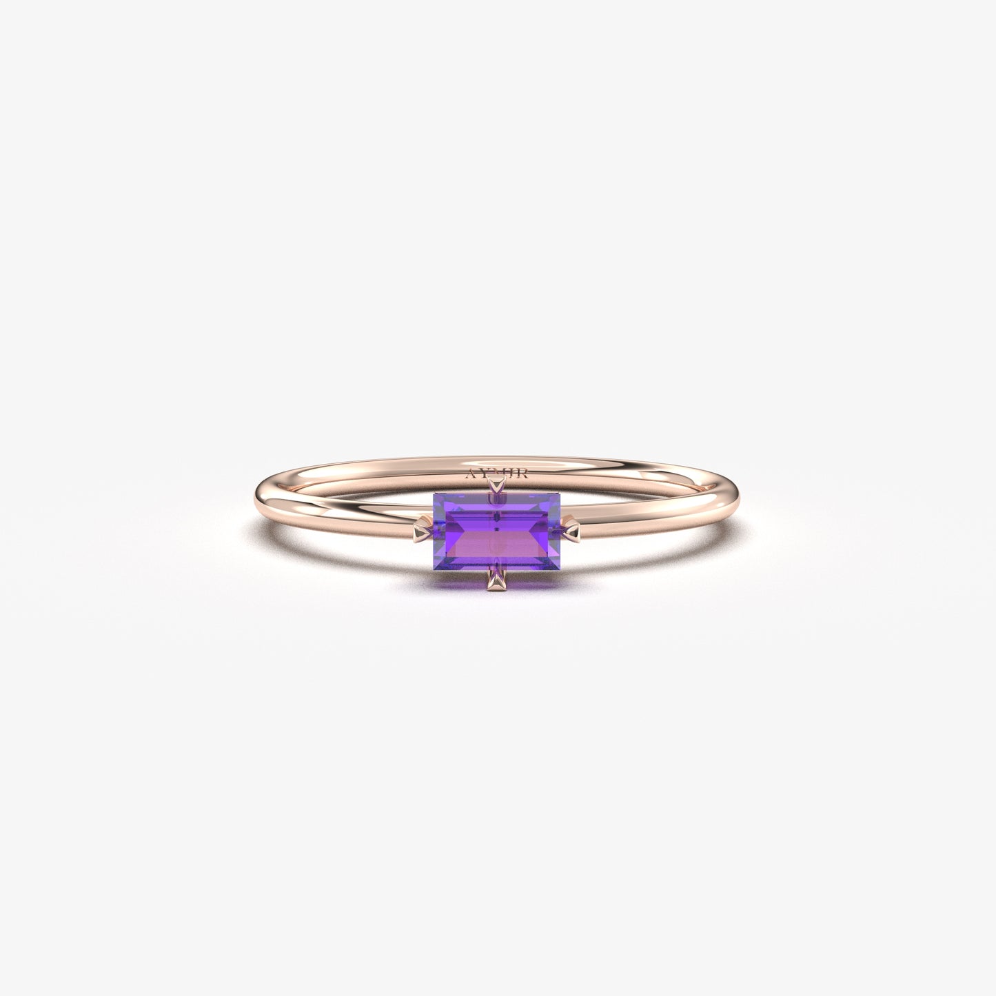 10K Gold Thin Amethyst Baguette Cut Ring - 2S56AME