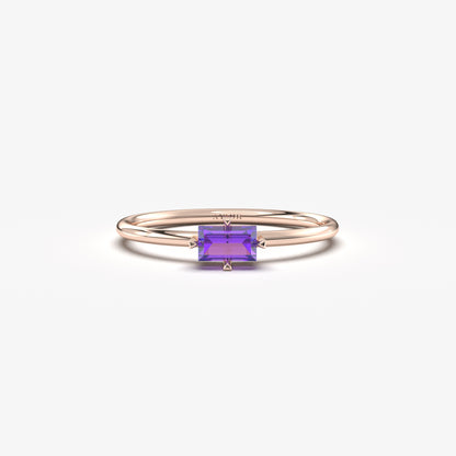 10K Gold Thin Amethyst Baguette Cut Ring - 2S56AME