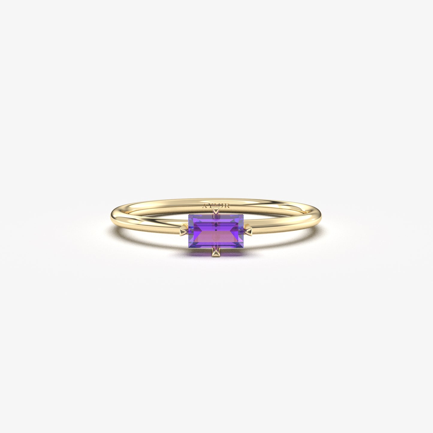 10K Gold Thin Amethyst Baguette Cut Ring - 2S56AME