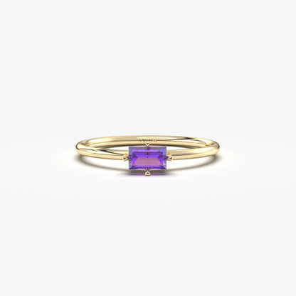 10K Gold Thin Amethyst Baguette Cut Ring - 2S56AME