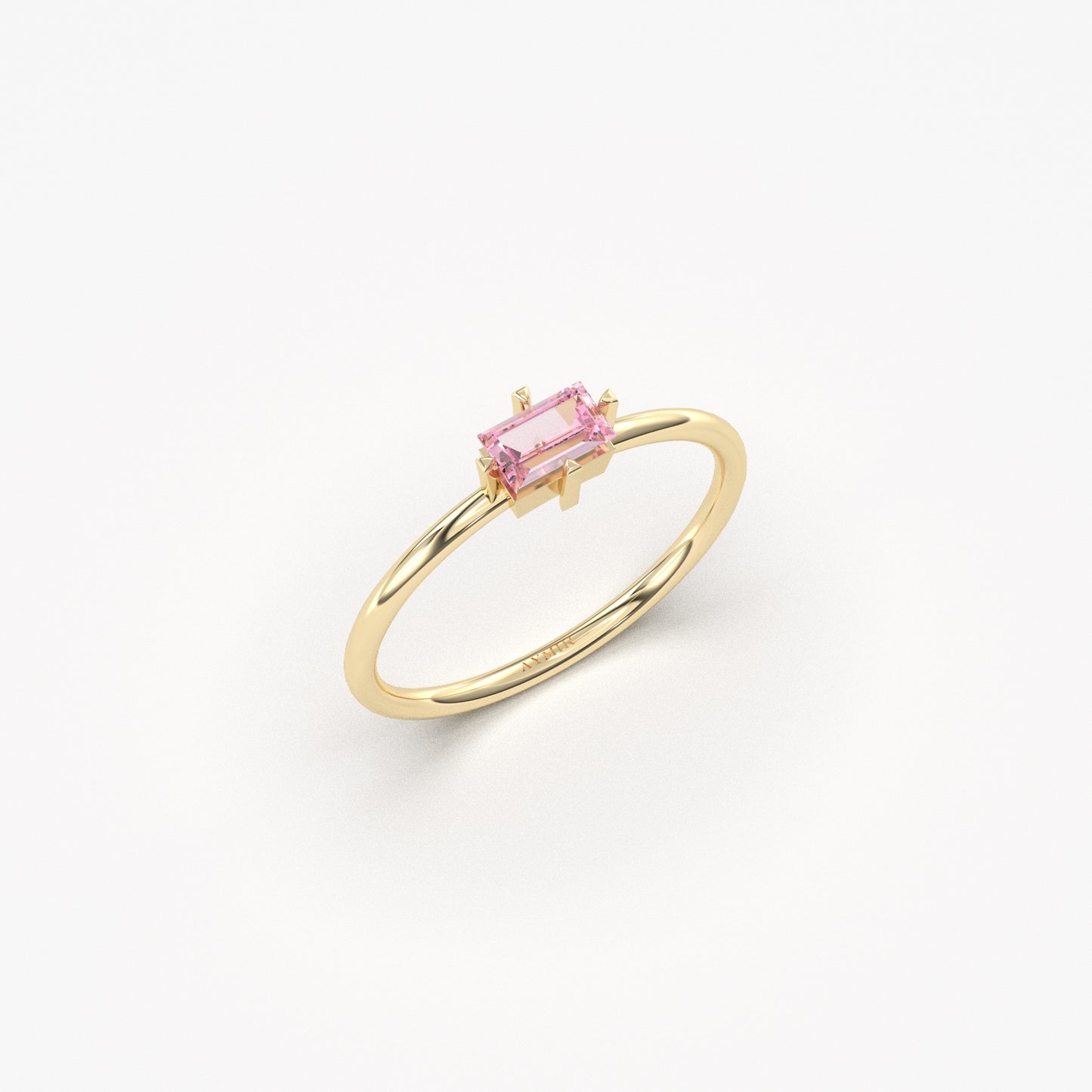 10K Gold Dainty Pink Topaz Baguette Ring - 2S56PNK