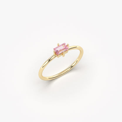 10K Gold Dainty Pink Topaz Baguette Ring - 2S56PNK