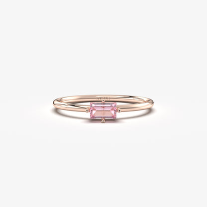 10K Gold Dainty Pink Topaz Baguette Ring - 2S56PNK