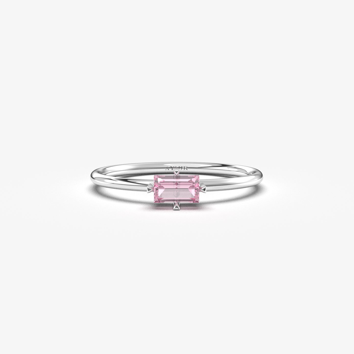 10K Gold Dainty Pink Topaz Baguette Ring - 2S56PNK