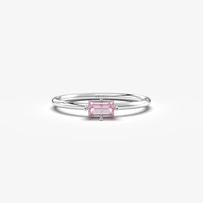 10K Gold Dainty Pink Topaz Baguette Ring - 2S56PNK