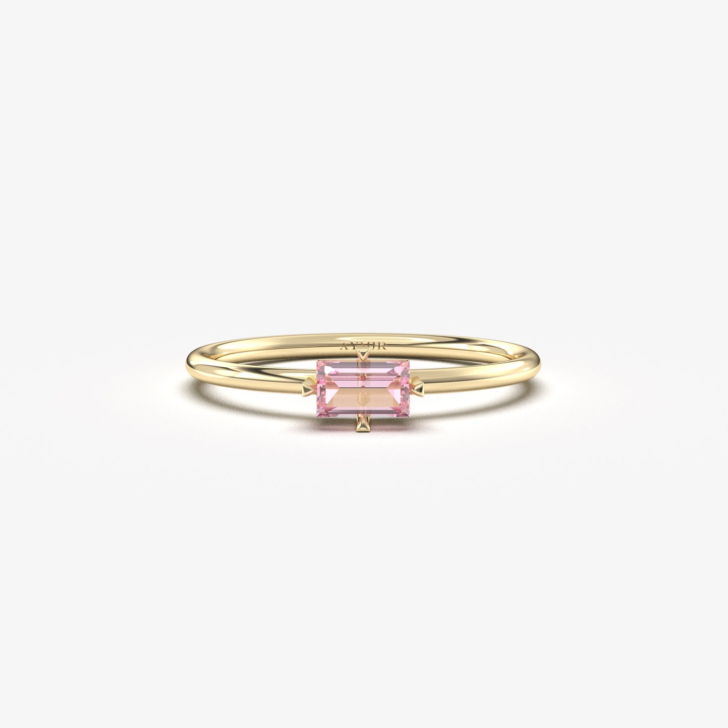 10K Gold Dainty Pink Topaz Baguette Ring - 2S56PNK