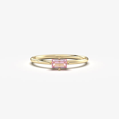 10K Gold Dainty Pink Topaz Baguette Ring - 2S56PNK