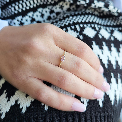 10K Gold Dainty Pink Topaz Baguette Ring - 2S56PNK