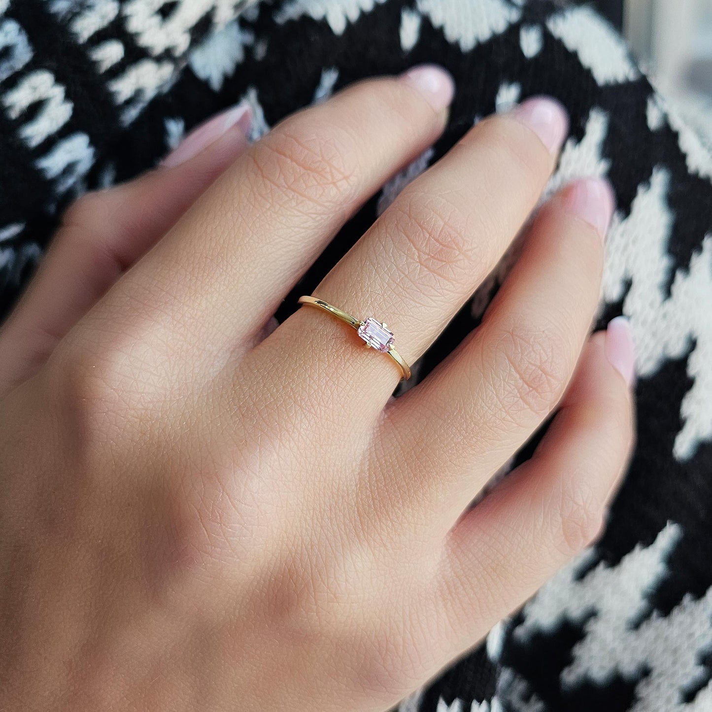 10K Gold Dainty Pink Topaz Baguette Ring - 2S56PNK