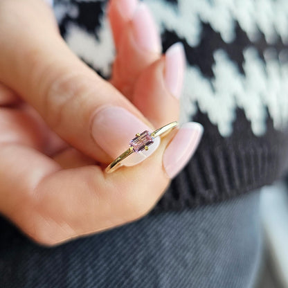 10K Gold Dainty Pink Topaz Baguette Ring - 2S56PNK