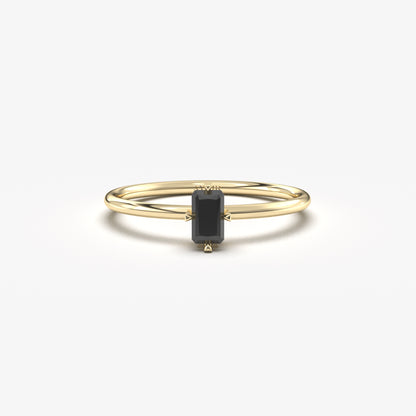 10K Gold Minimalist Baguette Black Onyx Ring - 2S57BLK