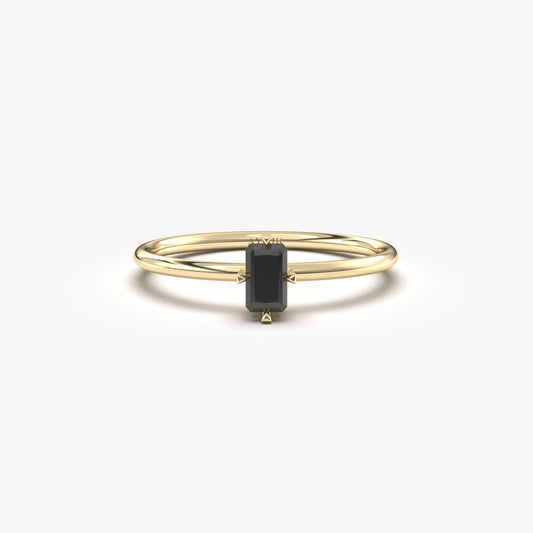 10K Gold Minimalist Baguette Black Onyx Ring - 2S57BLK