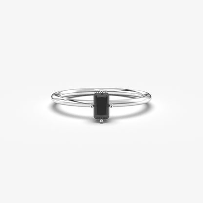 10K Gold Minimalist Baguette Black Onyx Ring - 2S57BLK