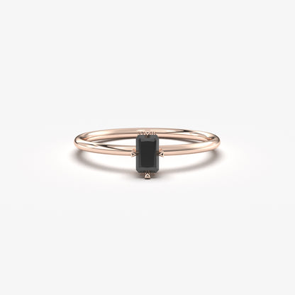 10K Gold Minimalist Baguette Black Onyx Ring - 2S57BLK