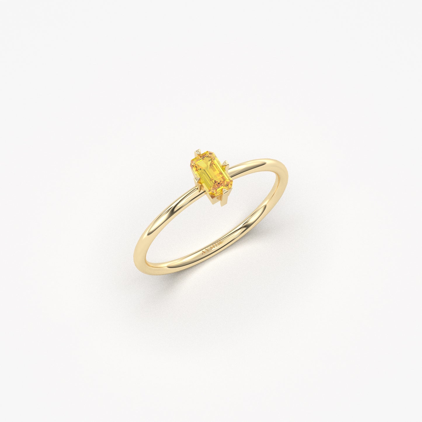 18K Gold Thin Citrine Baguette Ring - 2S57CIT