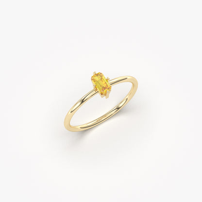 18K Gold Thin Citrine Baguette Ring - 2S57CIT