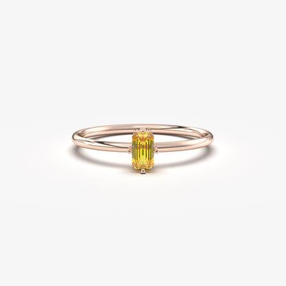 18K Gold Thin Citrine Baguette Ring - 2S57CIT