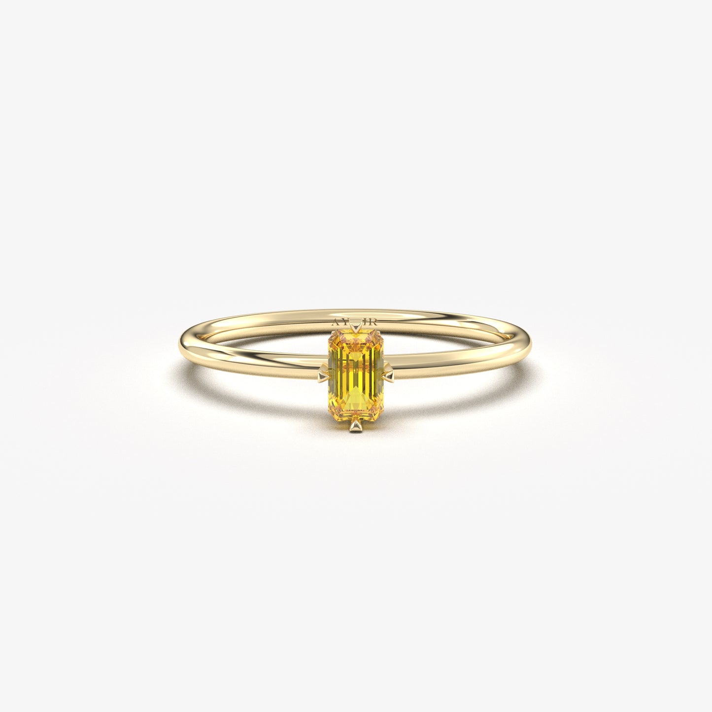 18K Gold Thin Citrine Baguette Ring - 2S57CIT