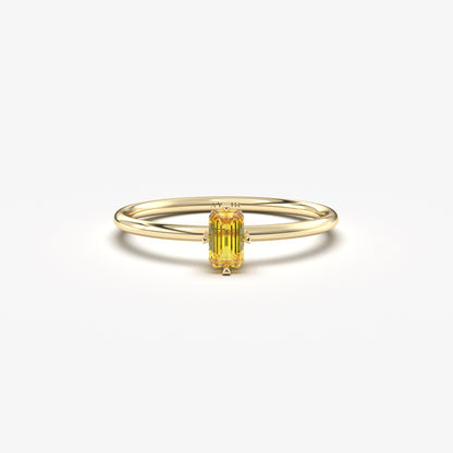 18K Gold Thin Citrine Baguette Ring - 2S57CIT