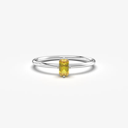 18K Gold Thin Citrine Baguette Ring - 2S57CIT