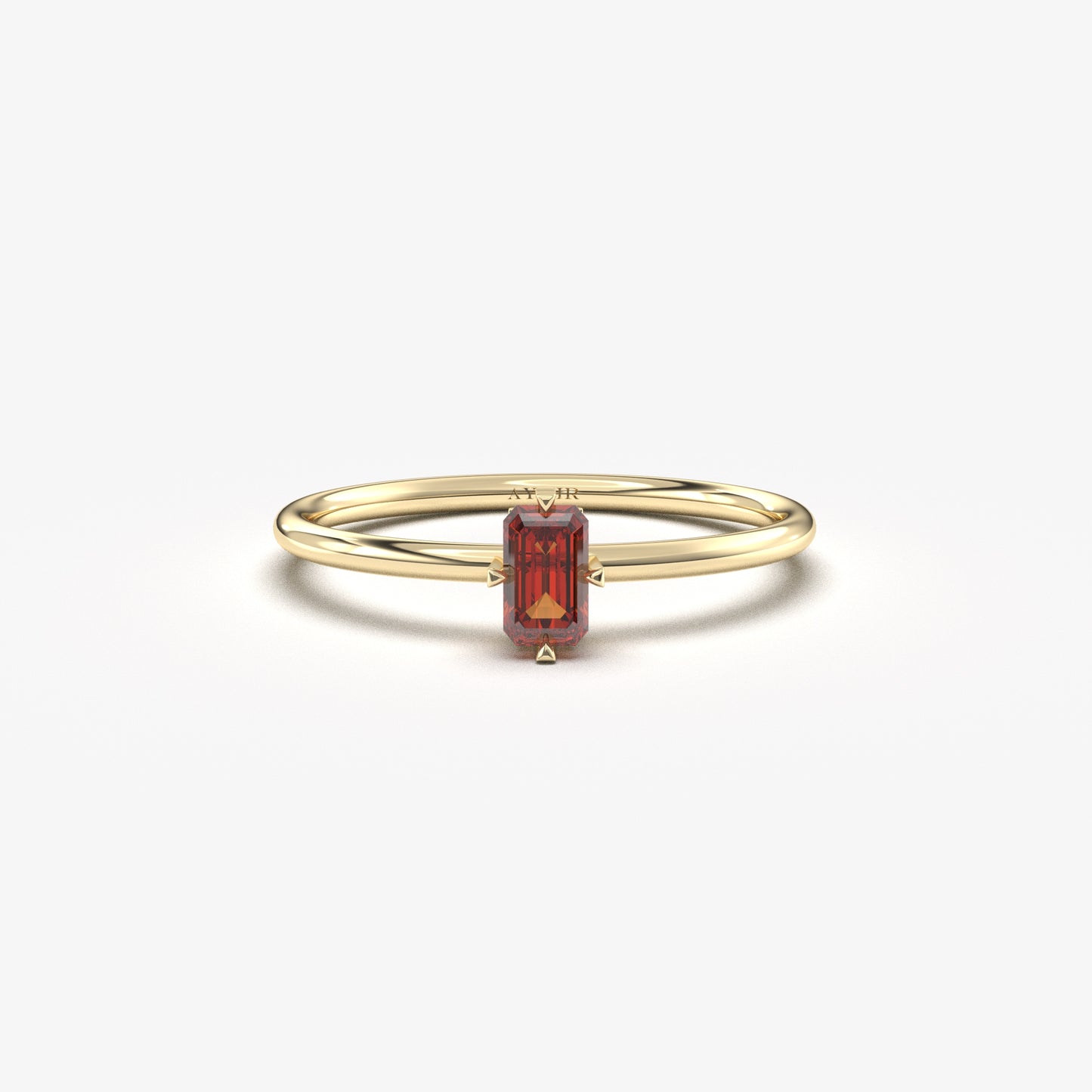 18K Gold Dainty Garnet Baguette Ring - 2S57GAR