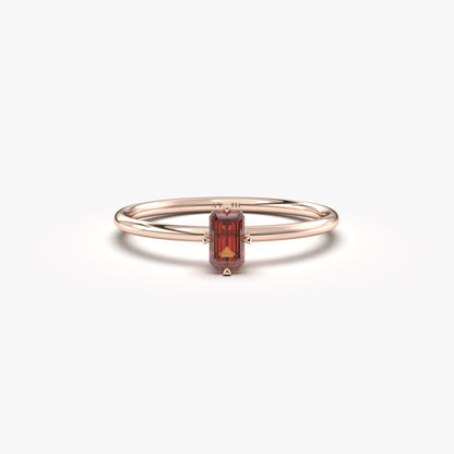 18K Gold Dainty Garnet Baguette Ring - 2S57GAR