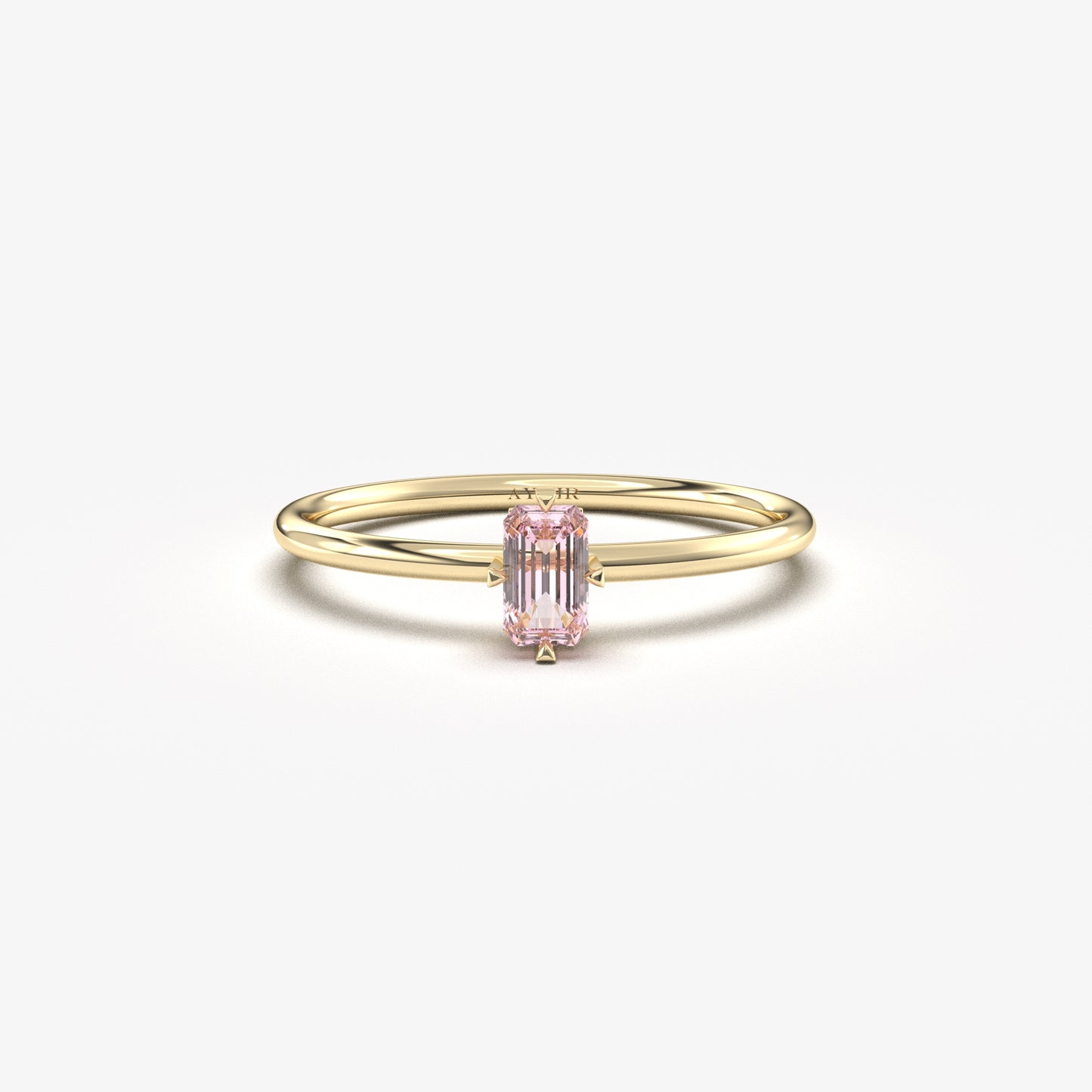 18K Gold Minimalist Pink Topaz Baguette Ring - 2S57PNK