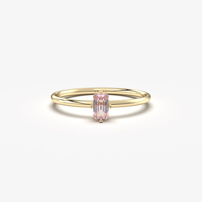 18K Gold Minimalist Pink Topaz Baguette Ring - 2S57PNK