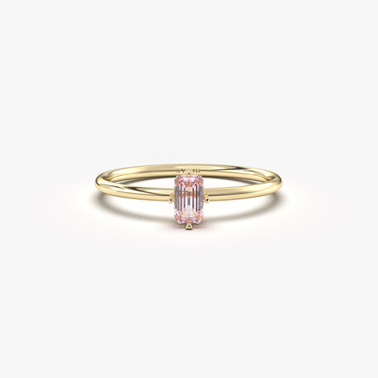 18K Gold Minimalist Pink Topaz Baguette Ring - 2S57PNK
