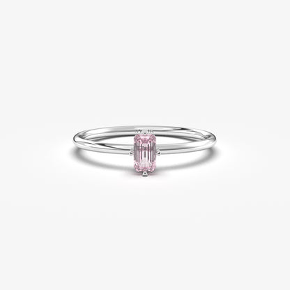 18K Gold Minimalist Pink Topaz Baguette Ring - 2S57PNK