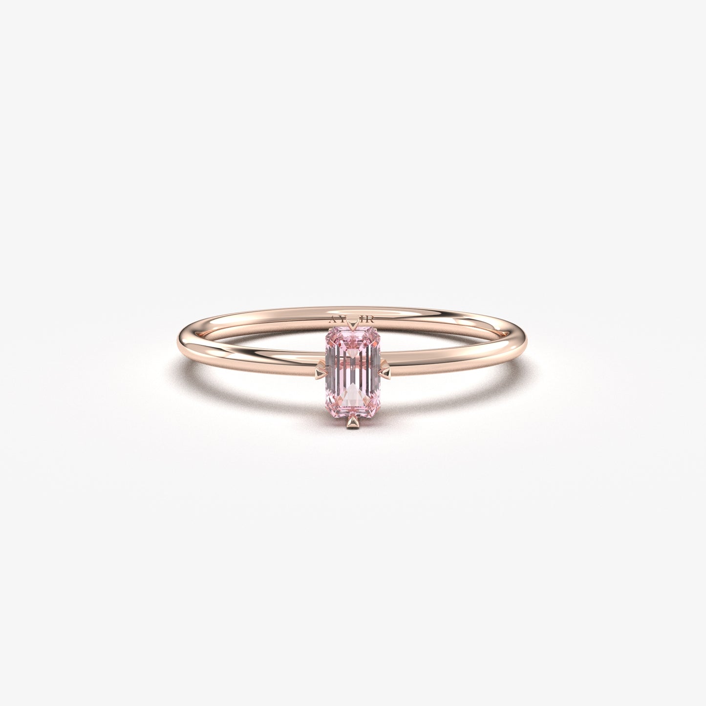 18K Gold Minimalist Pink Topaz Baguette Ring - 2S57PNK