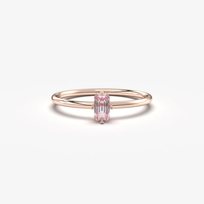 18K Gold Minimalist Pink Topaz Baguette Ring - 2S57PNK