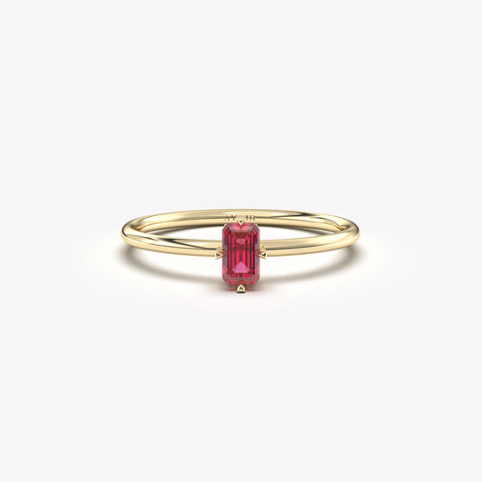 18K Gold Minimalist Baguette Cut Ruby Ring - 2S57RBY