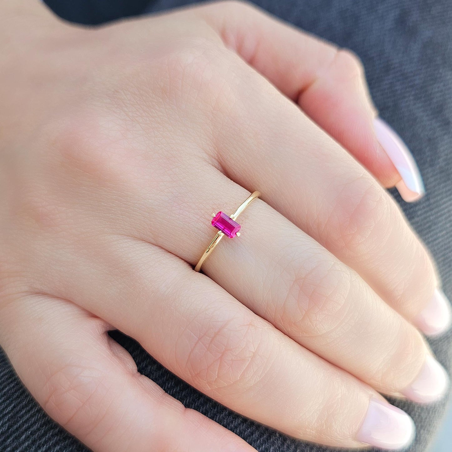 14K Gold Minimalist Baguette Cut Ruby Ring - 2S57RBY