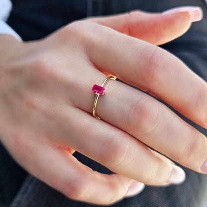 14K Gold Minimalist Baguette Cut Ruby Ring - 2S57RBY