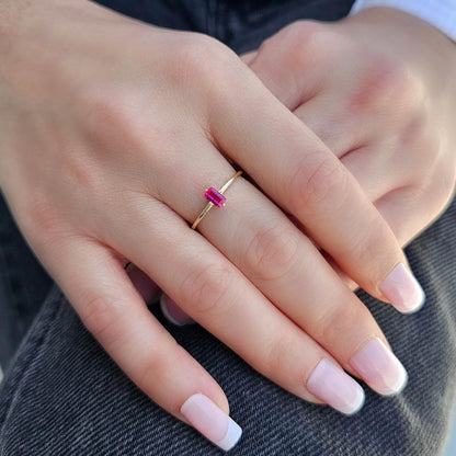 14K Gold Minimalist Baguette Cut Ruby Ring - 2S57RBY