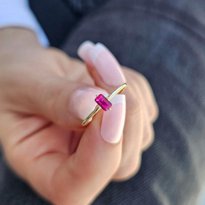 14K Gold Minimalist Baguette Cut Ruby Ring - 2S57RBY