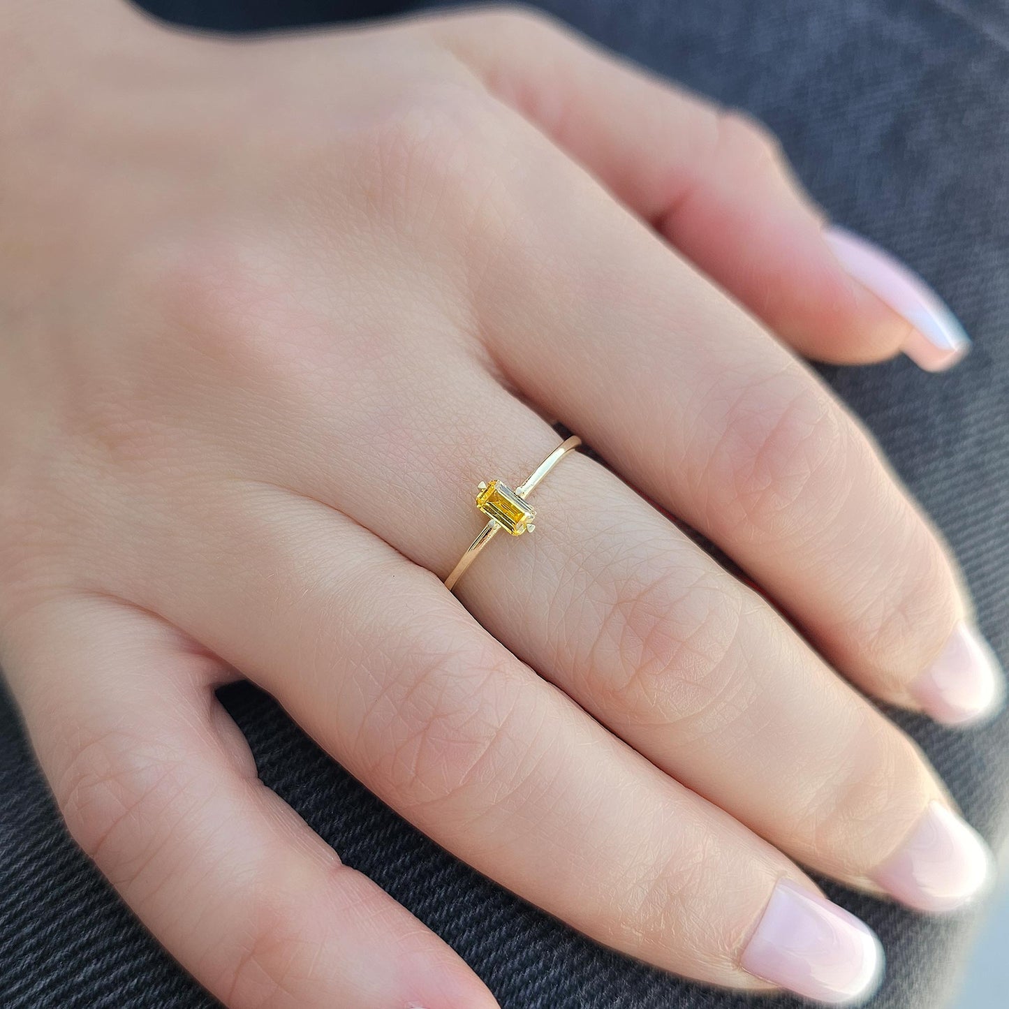 18K Gold Thin Citrine Baguette Ring - 2S57CIT