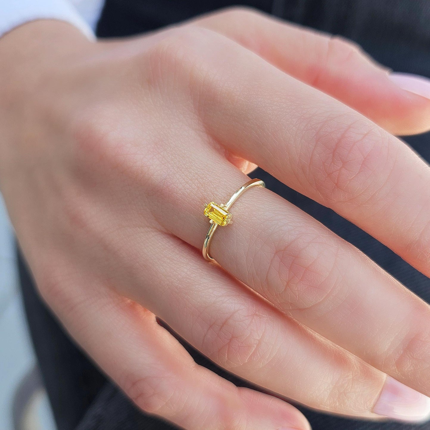 18K Gold Thin Citrine Baguette Ring - 2S57CIT