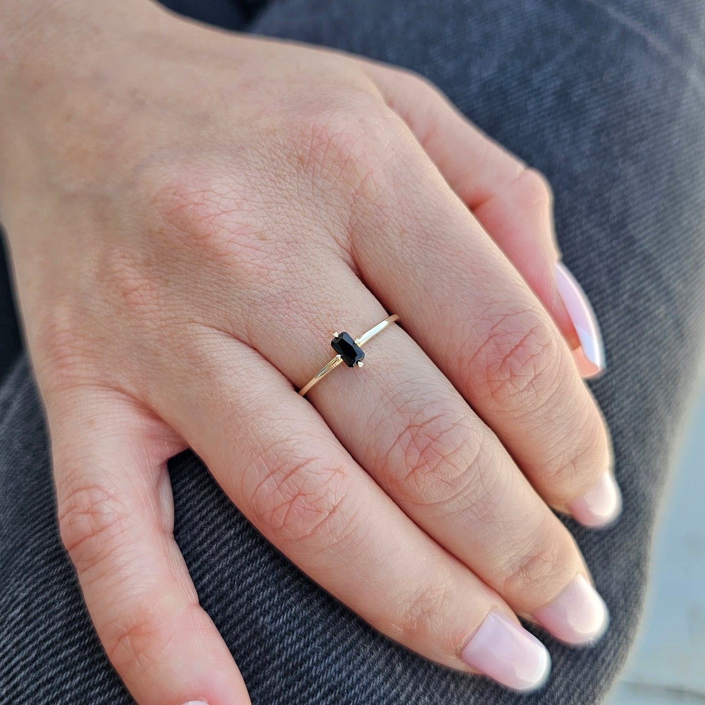 10K Gold Minimalist Baguette Black Onyx Ring - 2S57BLK