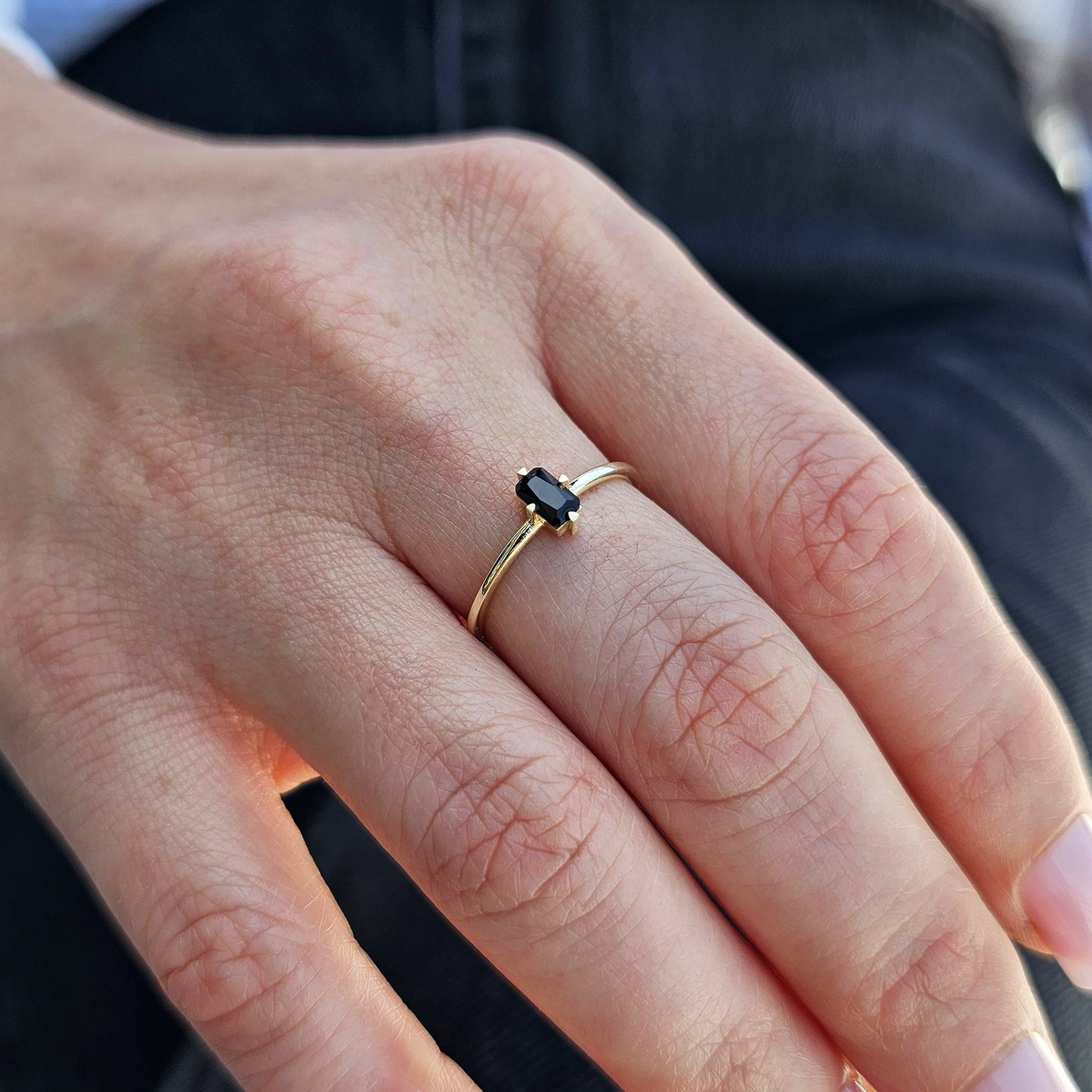 10K Gold Minimalist Baguette Black Onyx Ring - 2S57BLK
