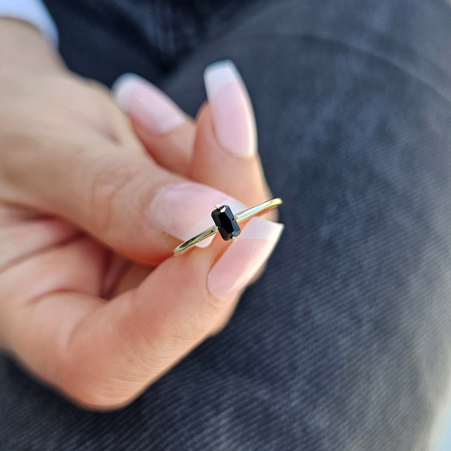 10K Gold Minimalist Baguette Black Onyx Ring - 2S57BLK