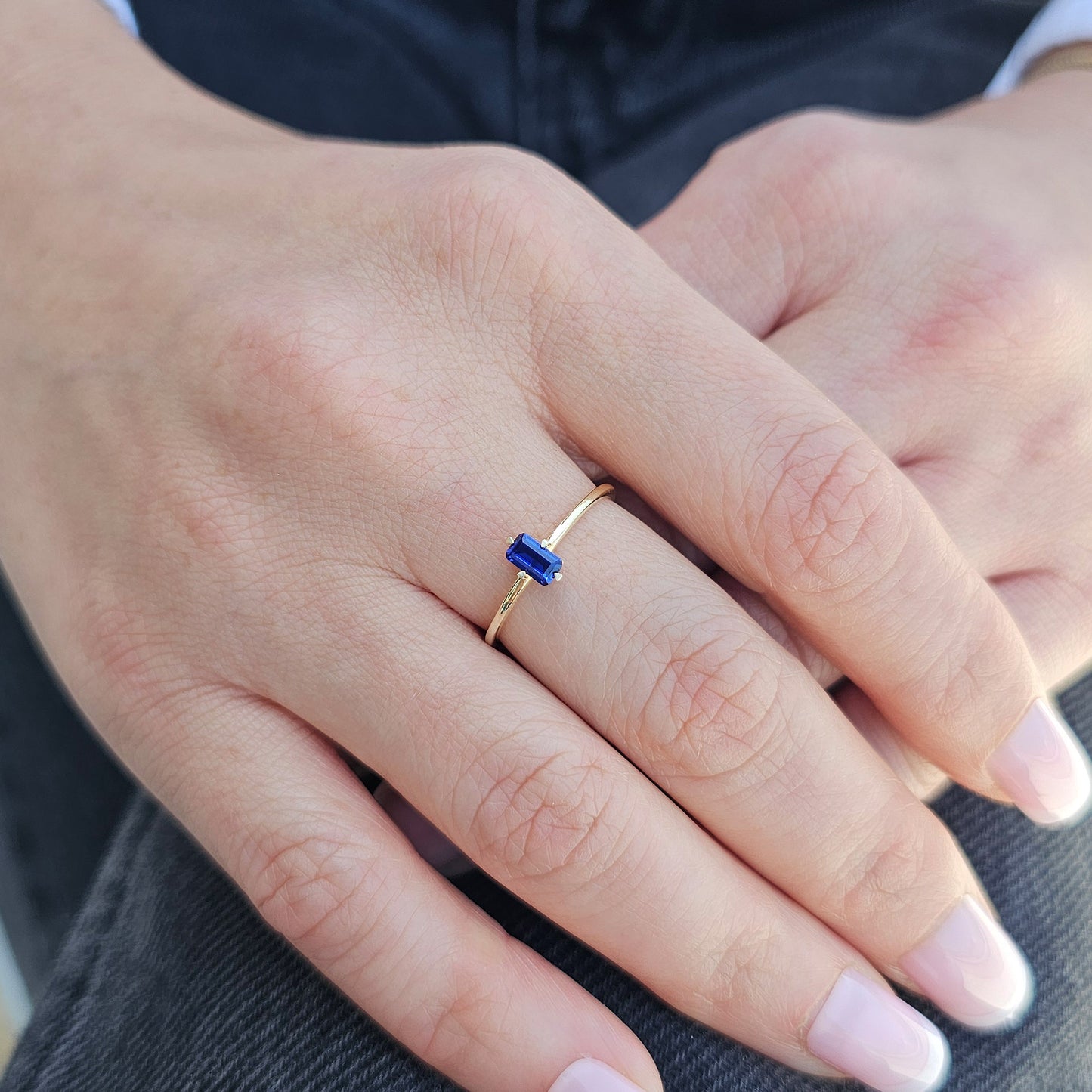 14K Gold Unique Baguette Sapphire Ring - 2S57SAP