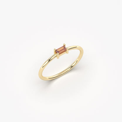 10K Gold Baguette Garnet Minimalist Ring - 2S58GAR