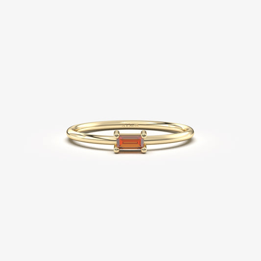 10K Gold Baguette Garnet Minimalist Ring - 2S58GAR