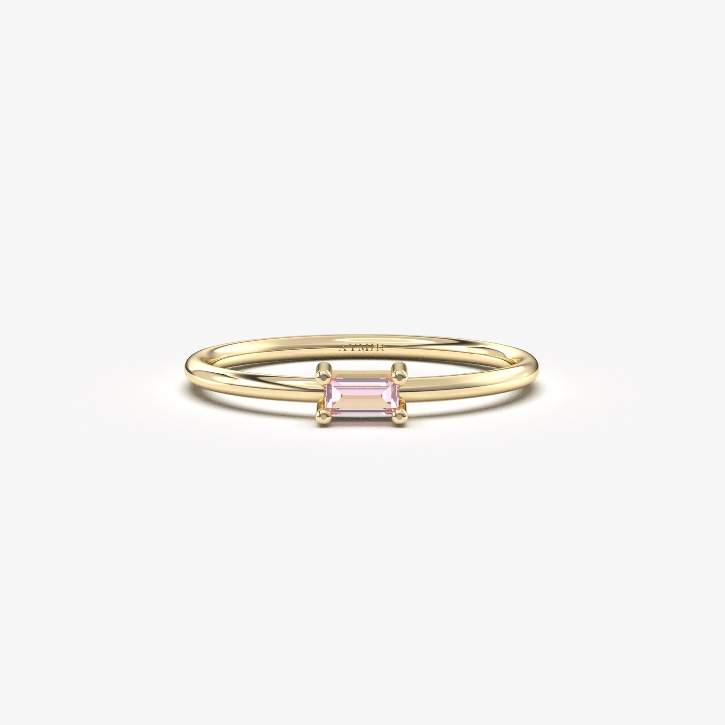 18K Gold Pink Topaz Baguette Minimalist Ring - 2S58PNK