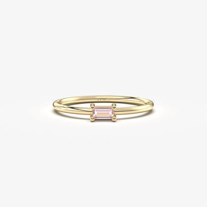 18K Gold Pink Topaz Baguette Minimalist Ring - 2S58PNK