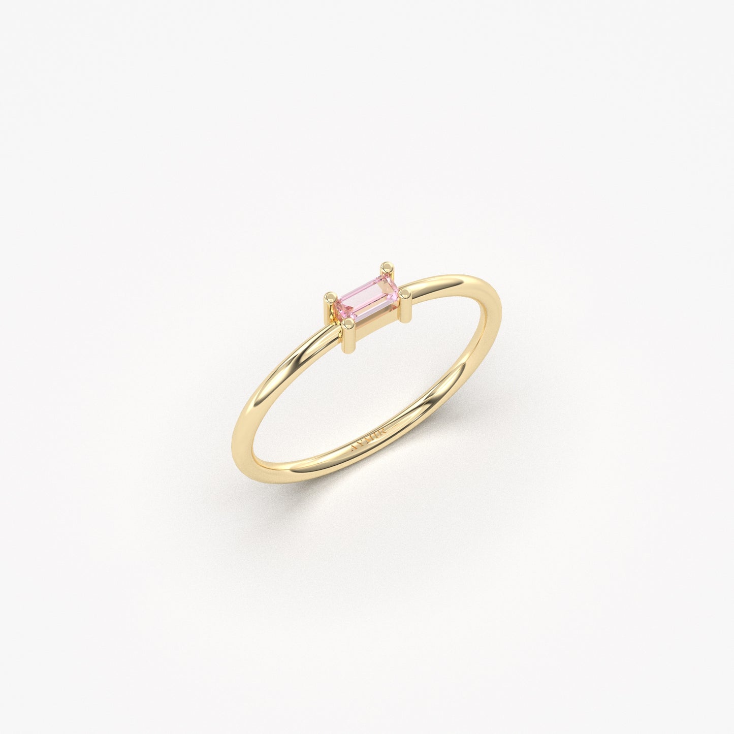 18K Gold Pink Topaz Baguette Minimalist Ring - 2S58PNK
