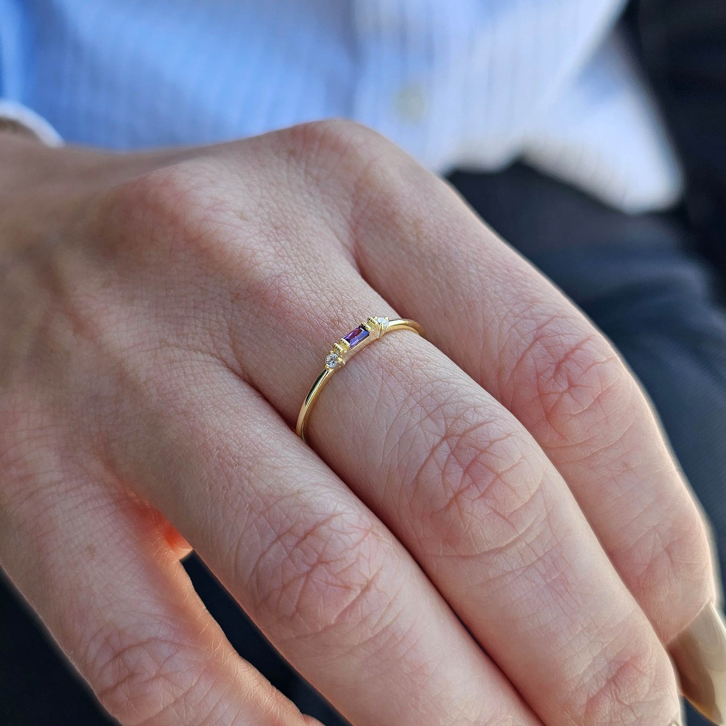 18K Gold Baguette and Cz Ring - 2S6AME